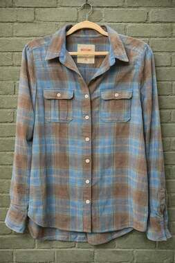 Mossimo Supply Co. Blue and Brown Plaid Flannel Button Down Shirt Size L
